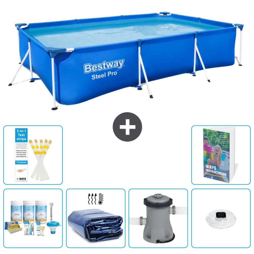 BESTWAY Basen Steel Pro Prostokątny - 300x201x66 cm - 7-częściowy S160
