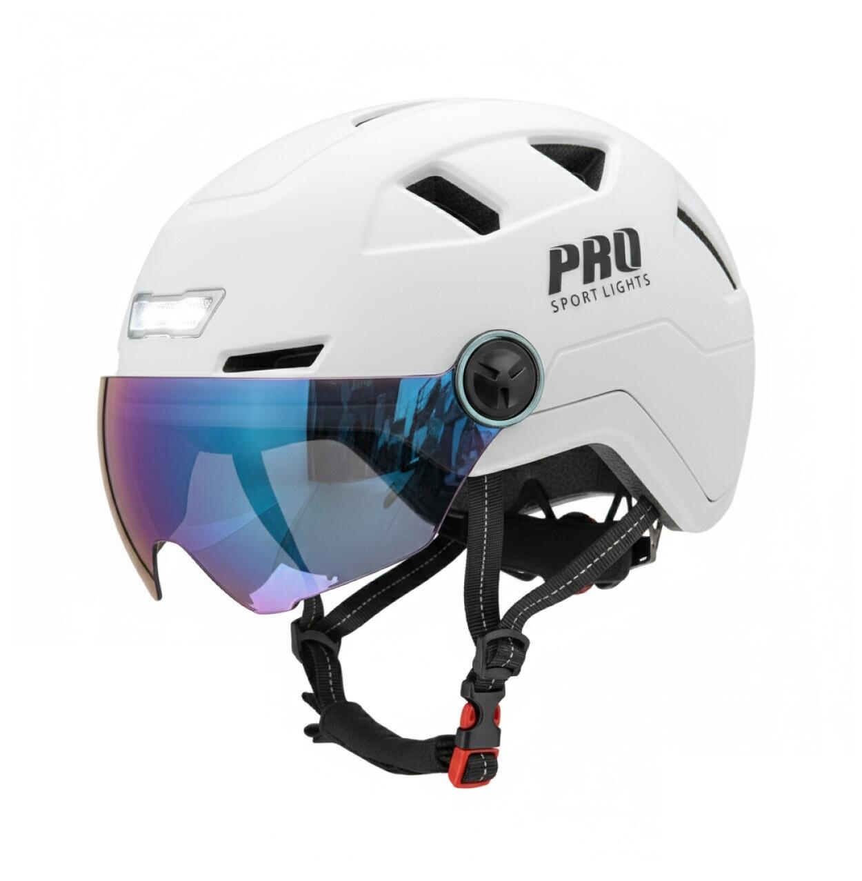 Kask rowerowy Speed Pedelec – biały, z wizjerem i oświetleniem LED