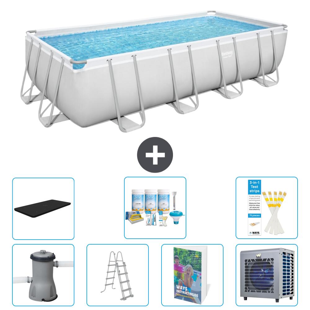 BESTWAY Basen Power Steel Prostokątny - 488x244x122 cm - 8-częściowy S612