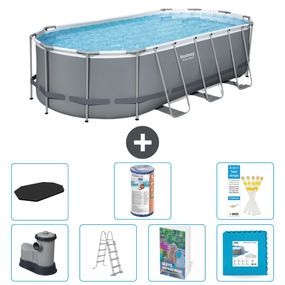 BESTWAY Basen Power Steel Owalny - 549x274x122 cm - 8-częściowy S602