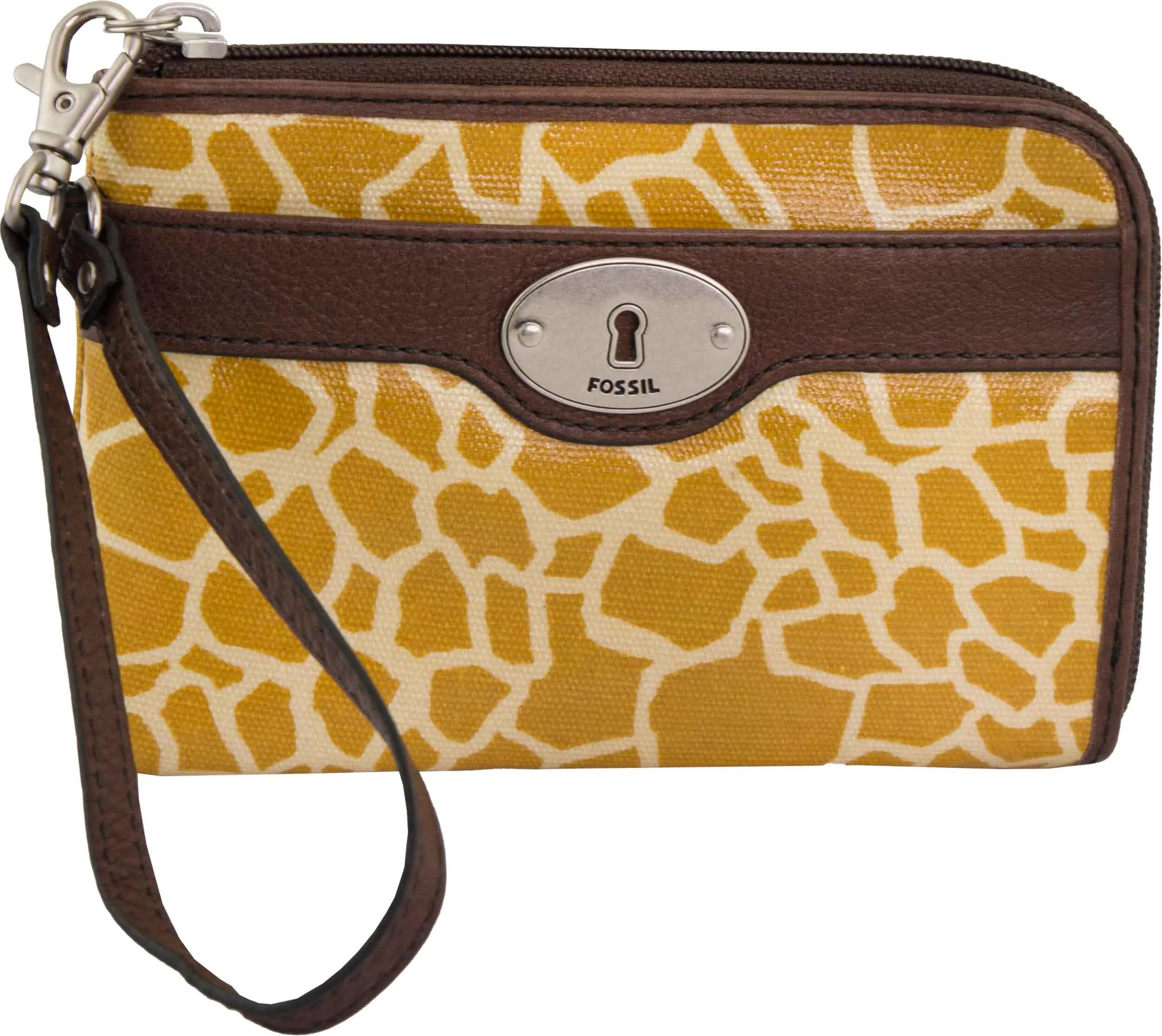 Portfel damski Fossil skóra zamek clutch żyrafa brązowy