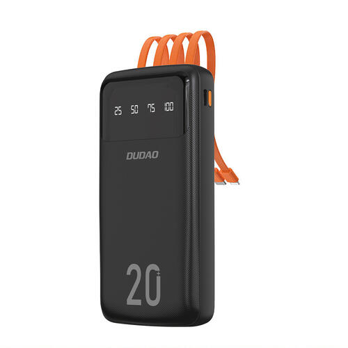 Zewnętrzna bateria Dudao 20000 mAh, 3 kable USB-C/micro USB/Light.