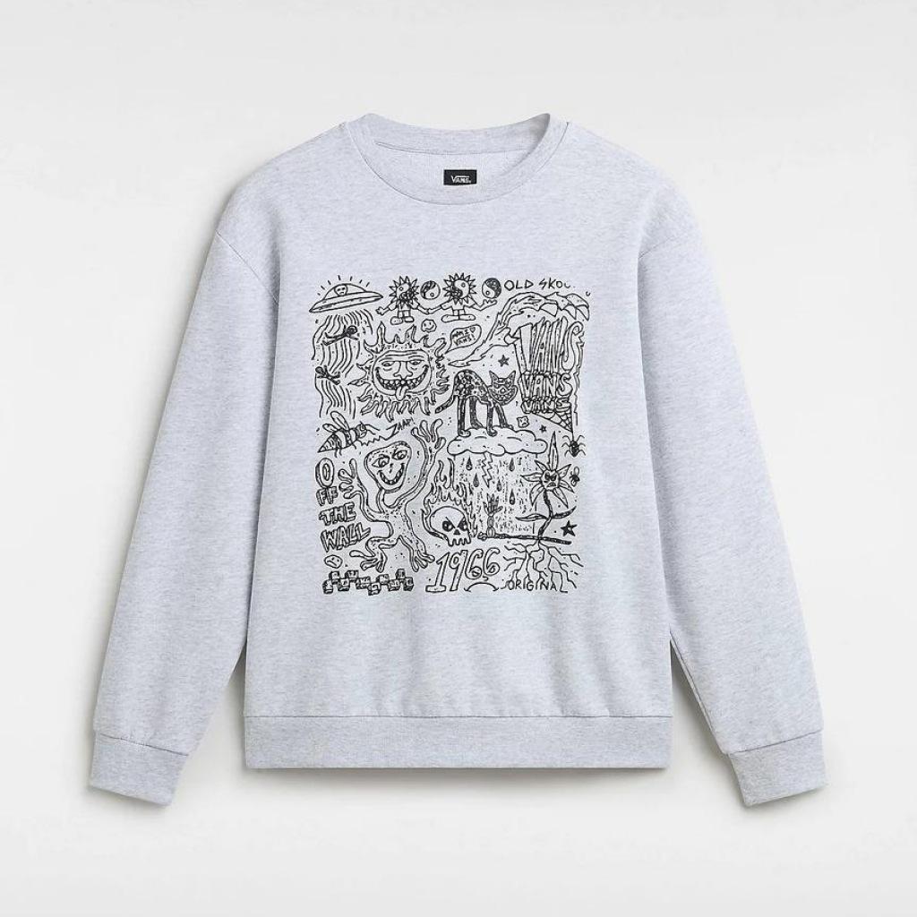 Bluza polarowa VANS SKOOL DOODLE FT RELAXED CREW Szary