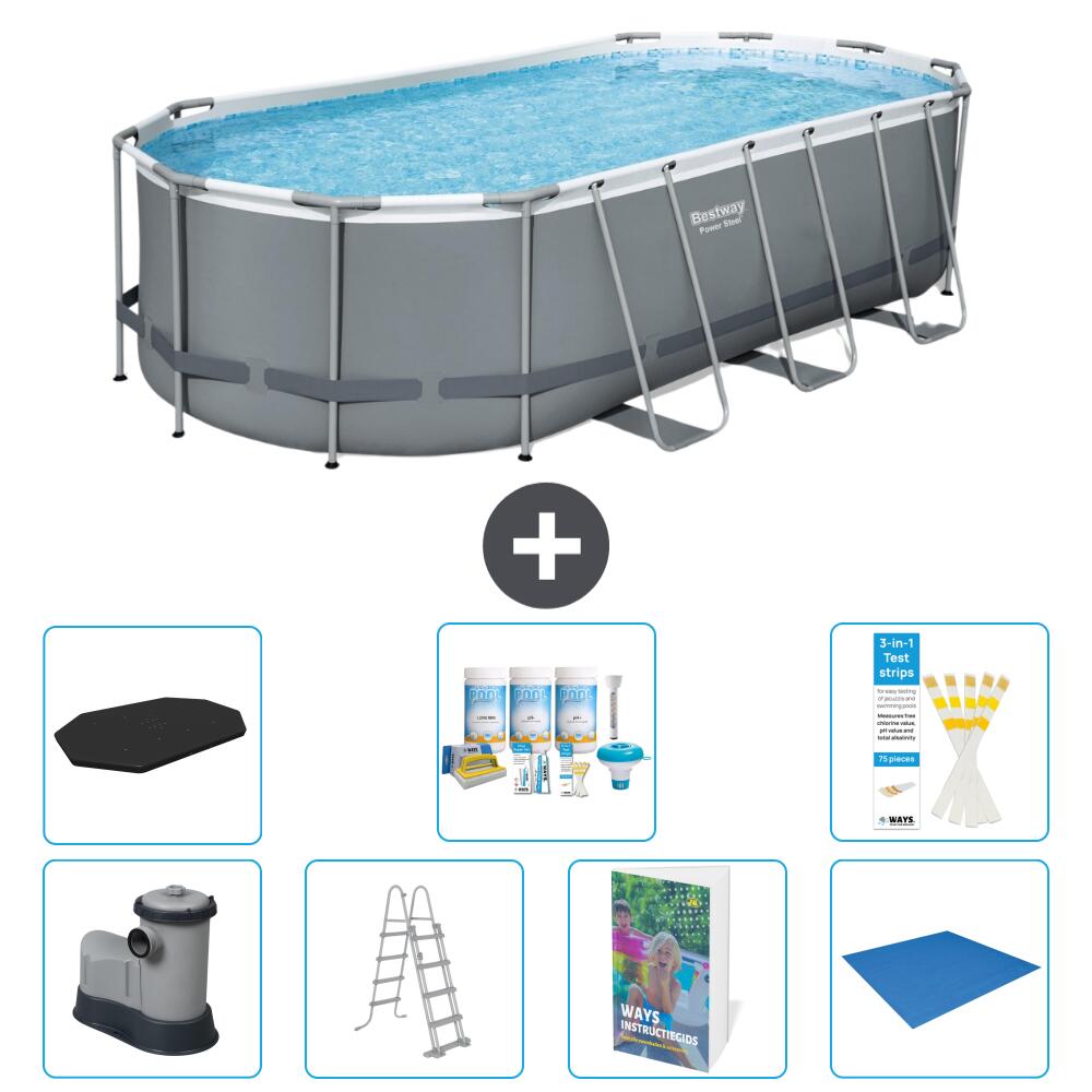 BESTWAY Basen Power Steel Owalny - 549x274x122 cm - 8-częściowy S599