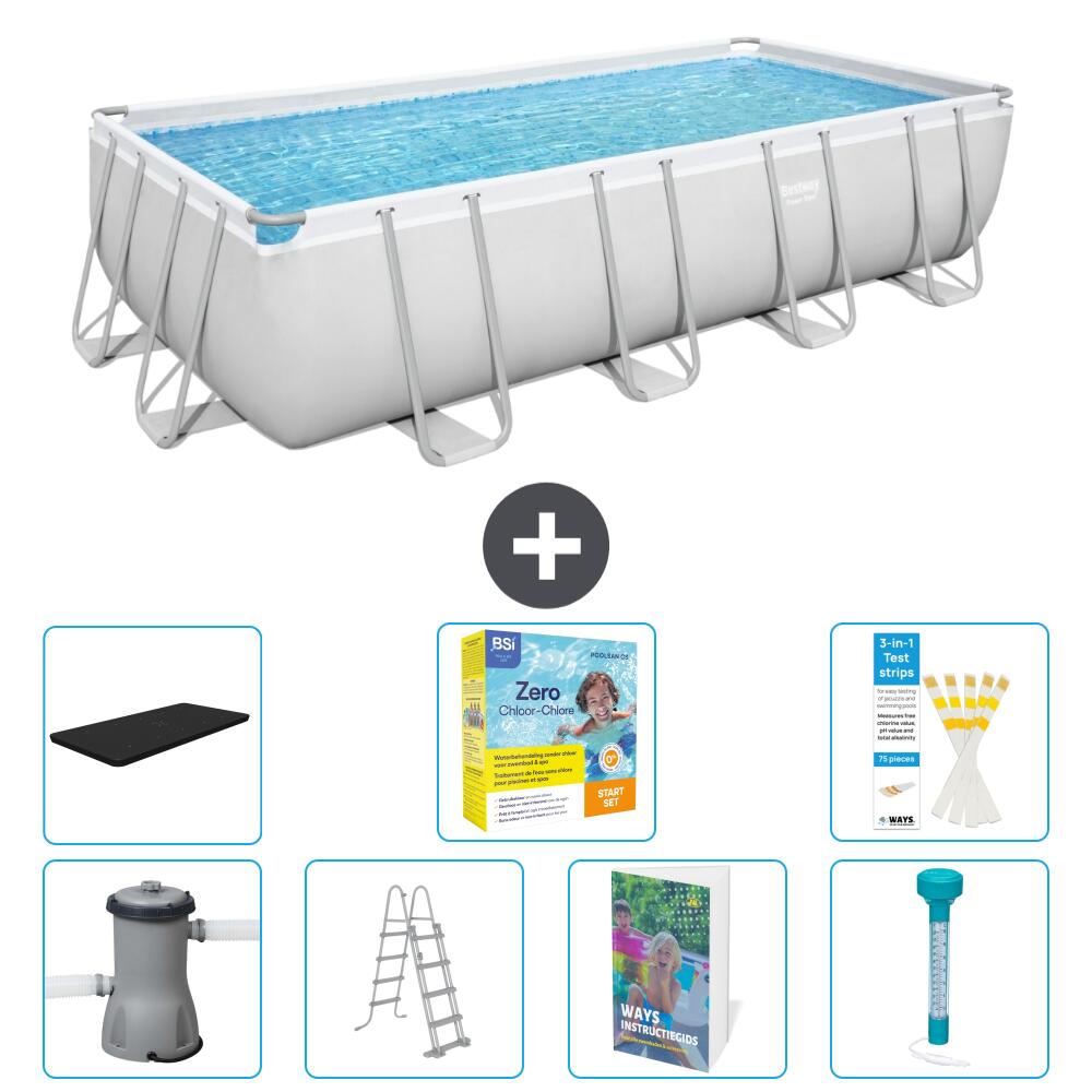 BESTWAY Basen Power Steel Prostokątny - 488x244x122 cm - 8-częściowy S532