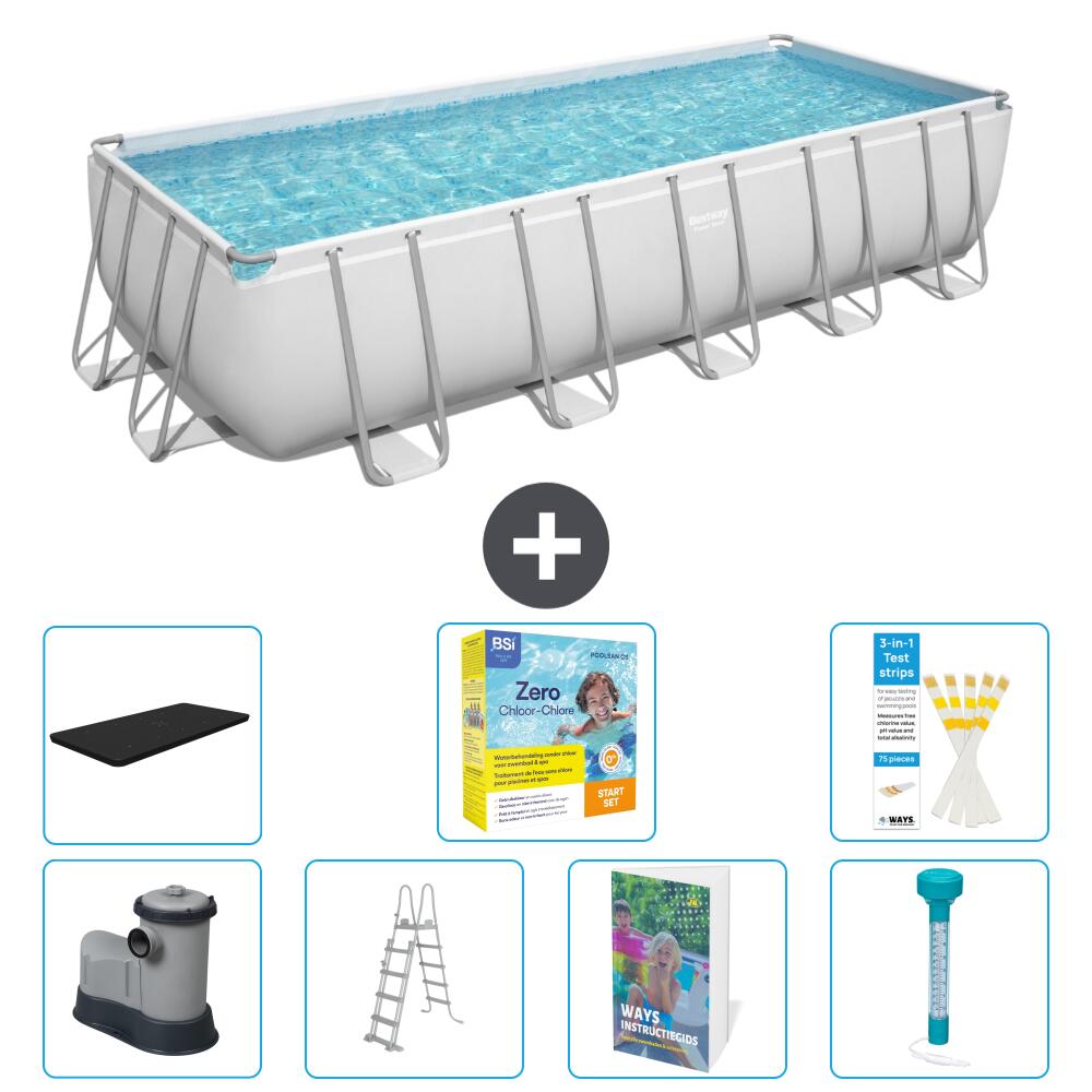 BESTWAY Basen Power Steel Prostokątny - 640x274x132 cm - 8-częściowy S532