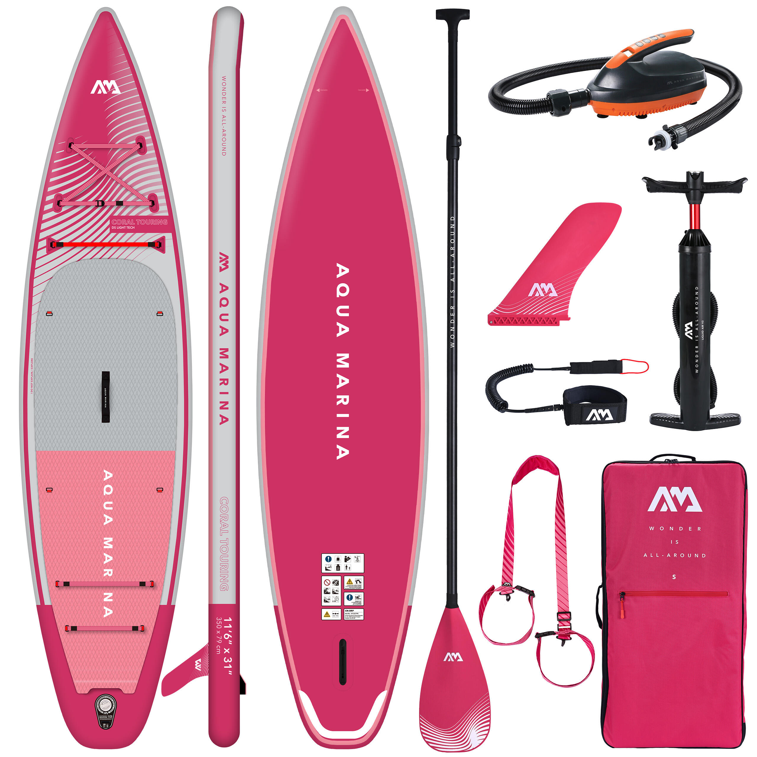 Deska Sup Aqua Marina Coral Touring Raspberry 11'6 Pompka elektryczna 12V