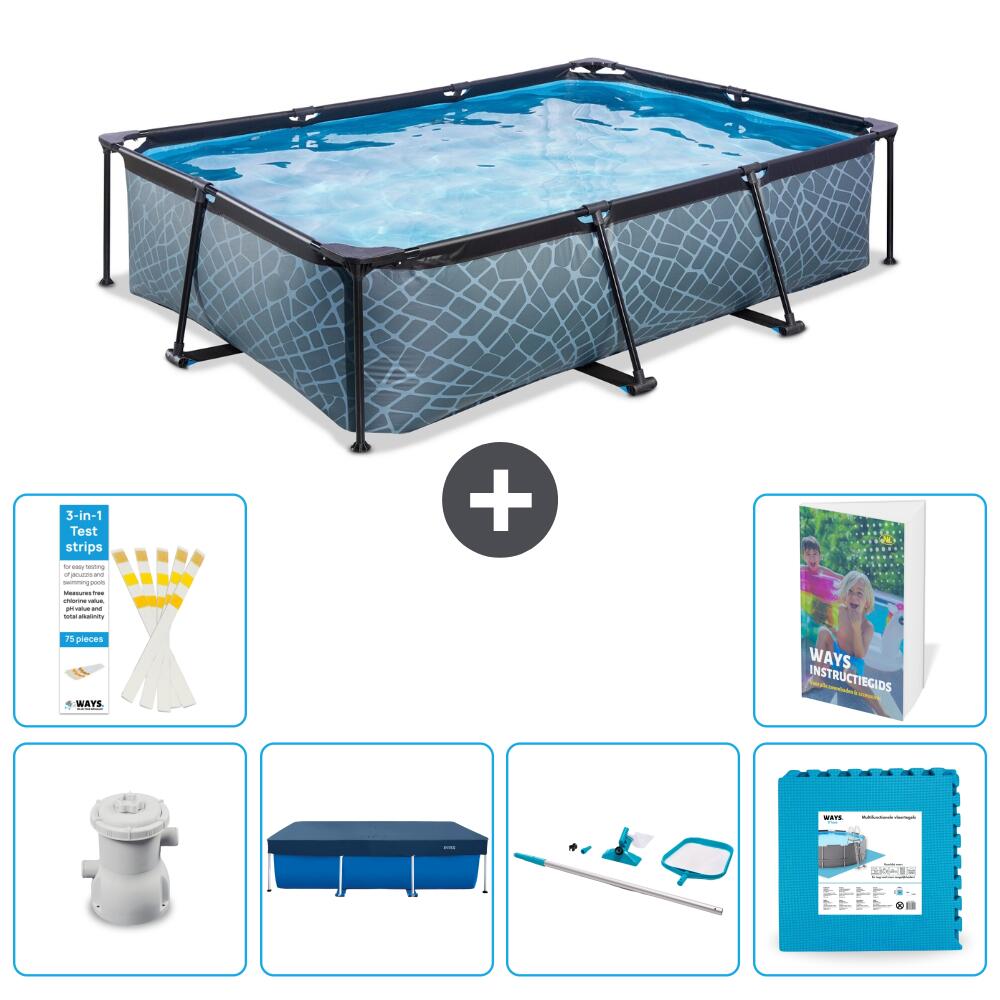 EXIT TOYS Basen Prostokątny - Efekt kamienia - 300x200x65 cm - 7-częściowy S191