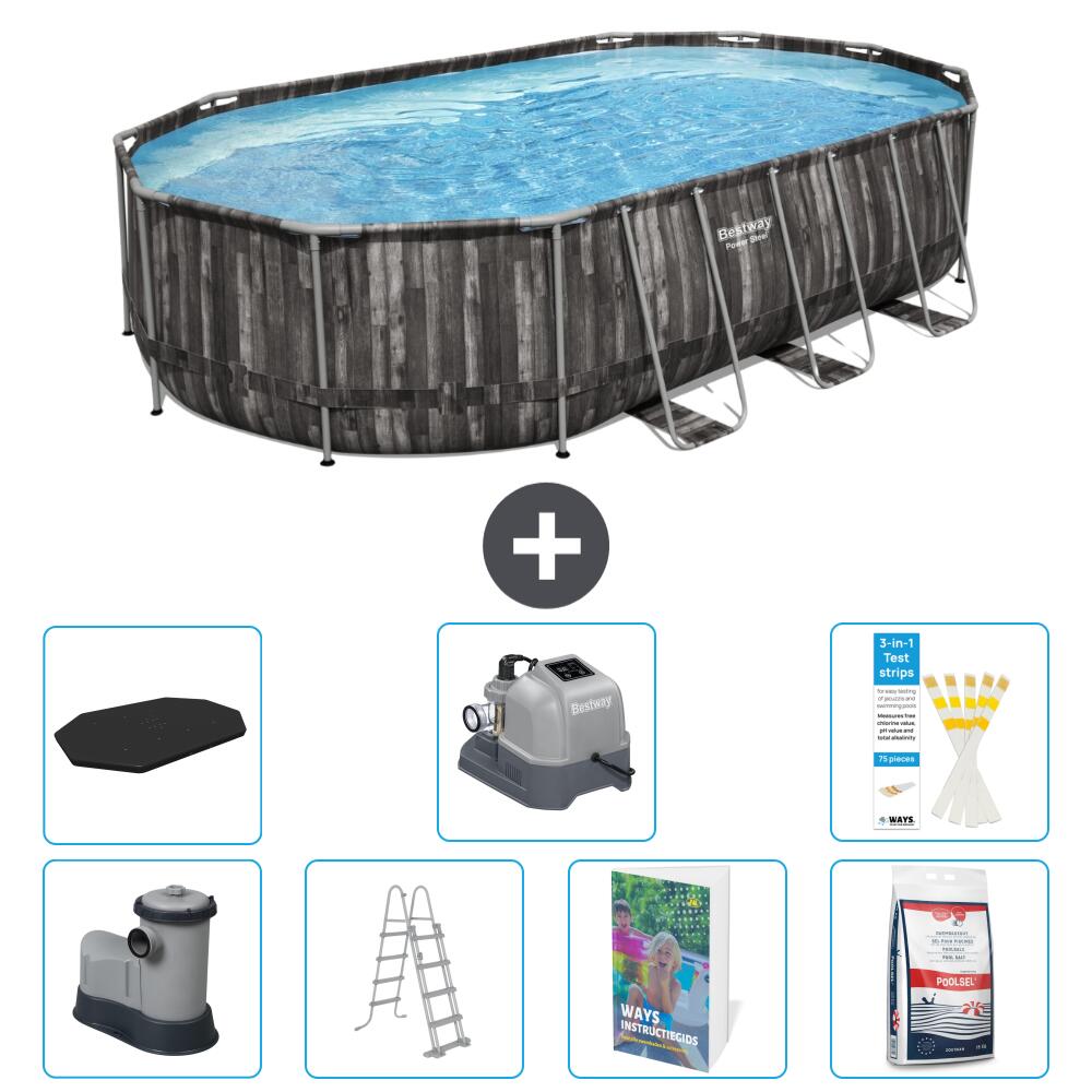 BESTWAY Basen Power Steel Owalny - 610x366x122 cm - 8-częściowy S649