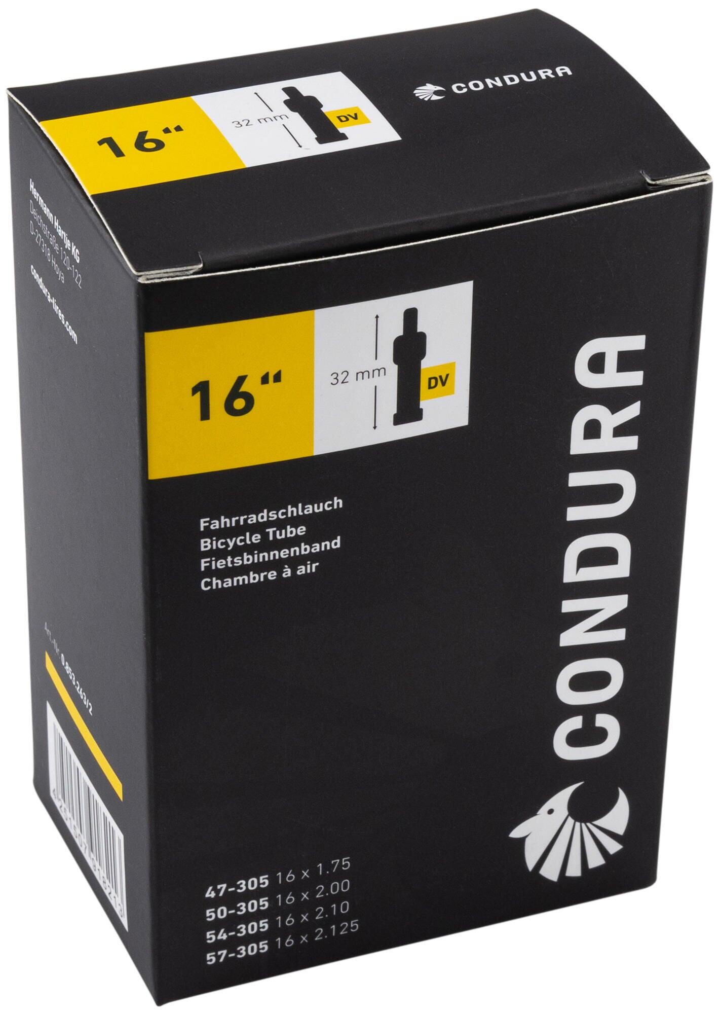 Wewnętrzna Dętka Condura 16 dv32 47/57-305 do Rowerów Miejskich