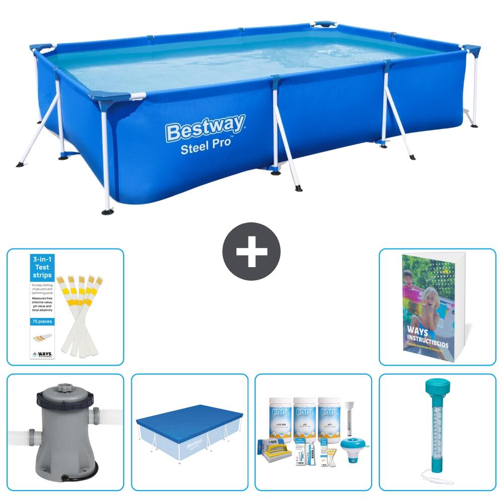 BESTWAY Basen Steel Pro Prostokątny - 300x201x66 cm - 7-częściowy S226