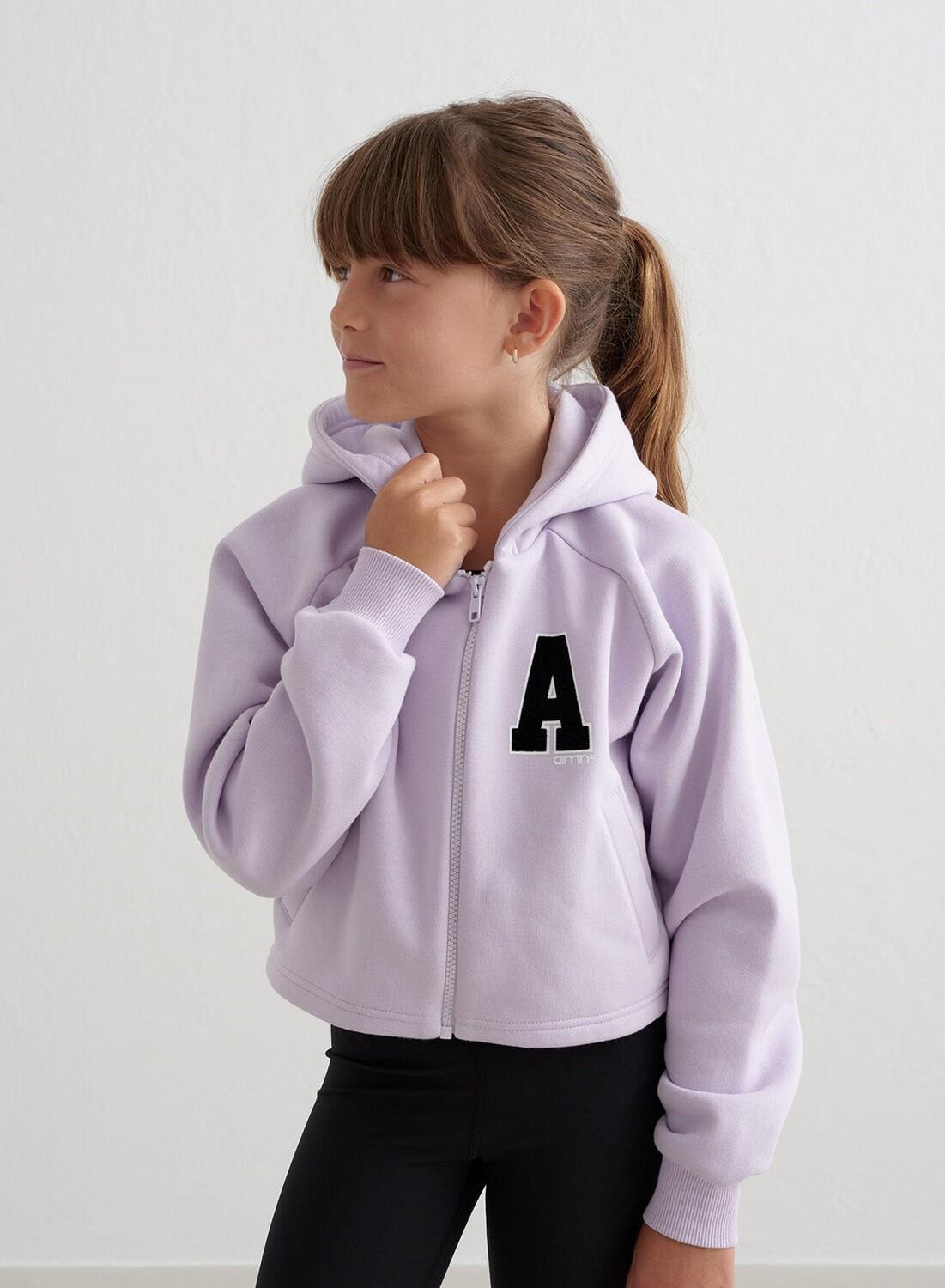 Dziewczęca bluza rozpinana z kapturem drapana luźna Young Zip Hood lawendowy