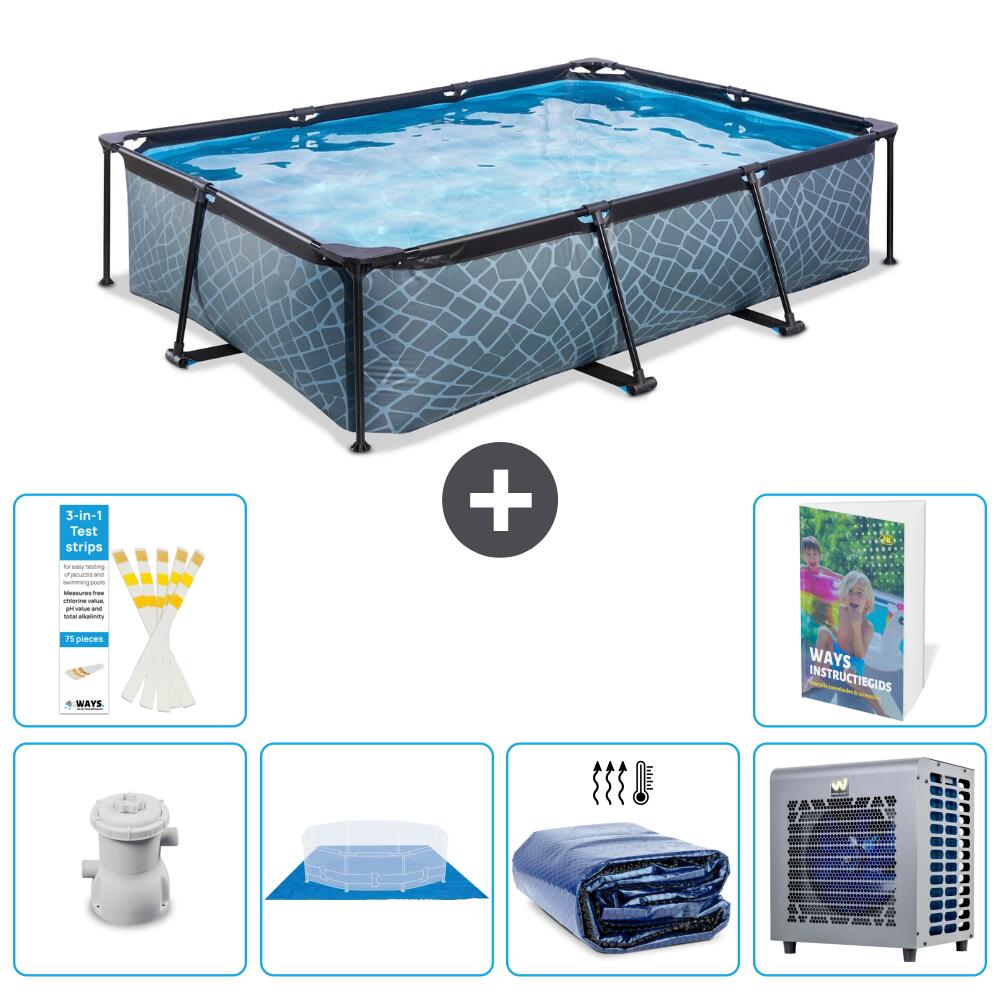 EXIT TOYS Basen Prostokątny - Efekt kamienia - 300x200x65 cm - 7-częściowy S278