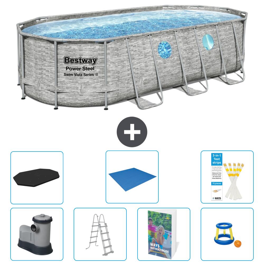 BESTWAY Basen Power Steel Owalny - 549x274x122 cm - 8-częściowy S568