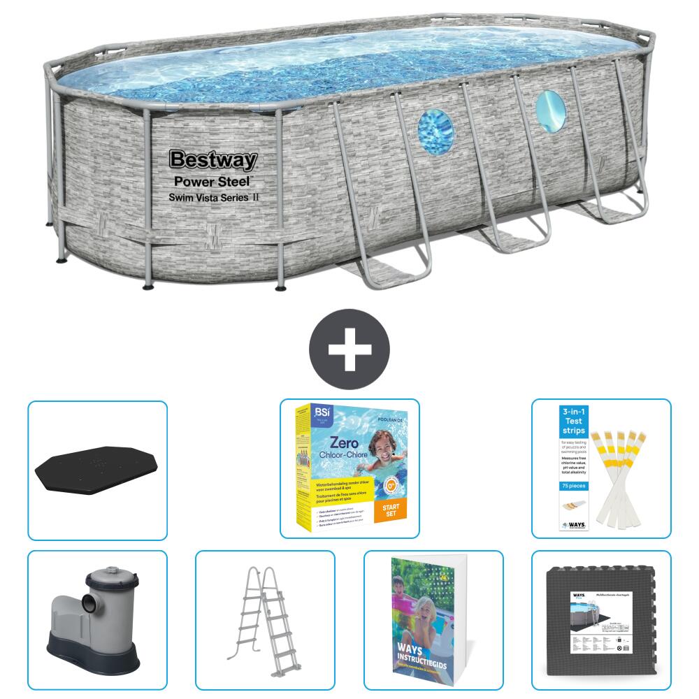 BESTWAY Basen Power Steel Owalny - 549x274x122 cm - 8-częściowy S607