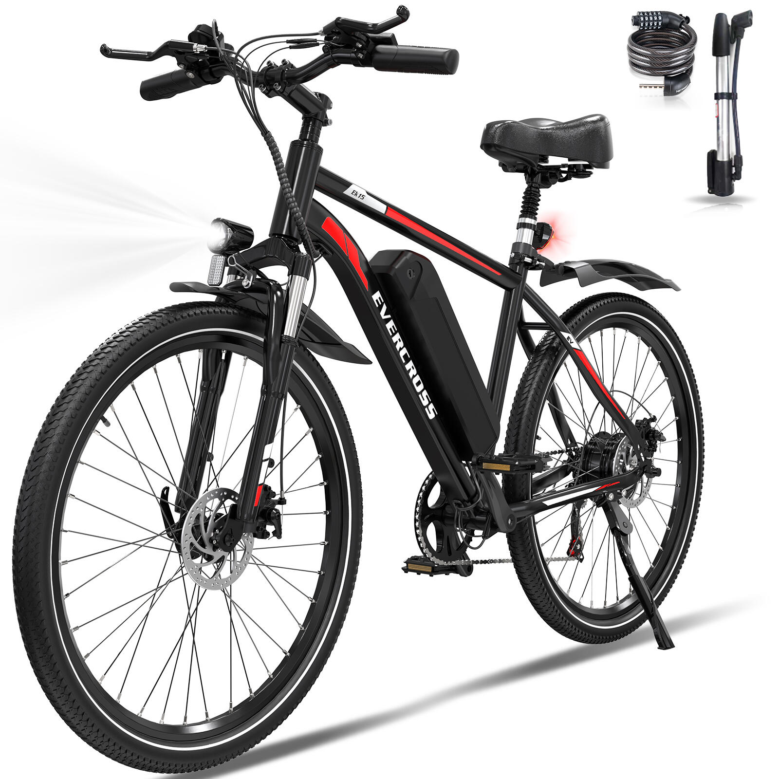 Rower elektryczny E-Bike 36V 10,4Ah 250W z podwójną amortyzacją – EVERCROSS EK15