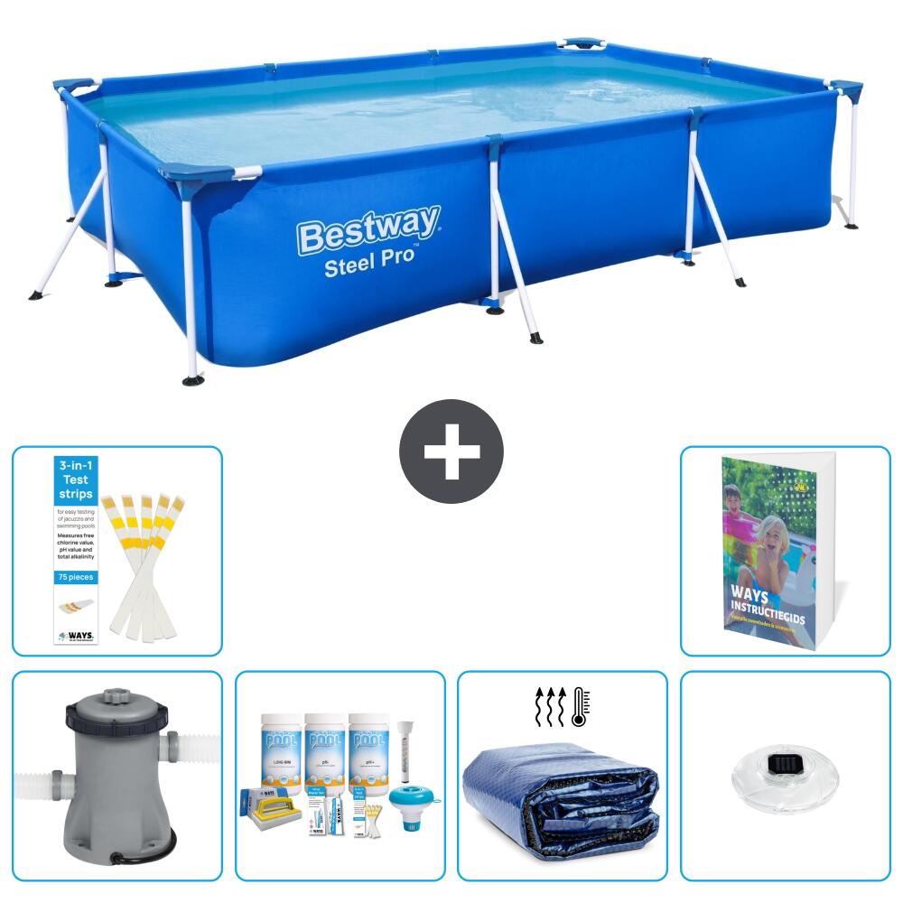 BESTWAY Basen Steel Pro Prostokątny - 300x201x66 cm - 7-częściowy S228