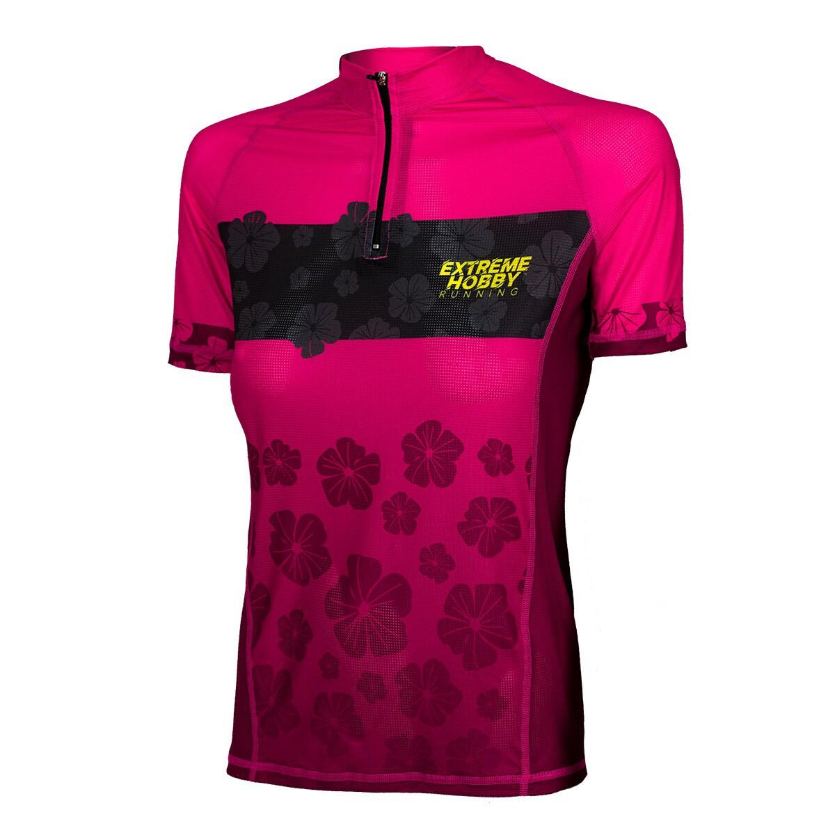 Koszulka biegowa damska z zamkiem i krótkim rękawem EXTREME HOBBY FLOWERS