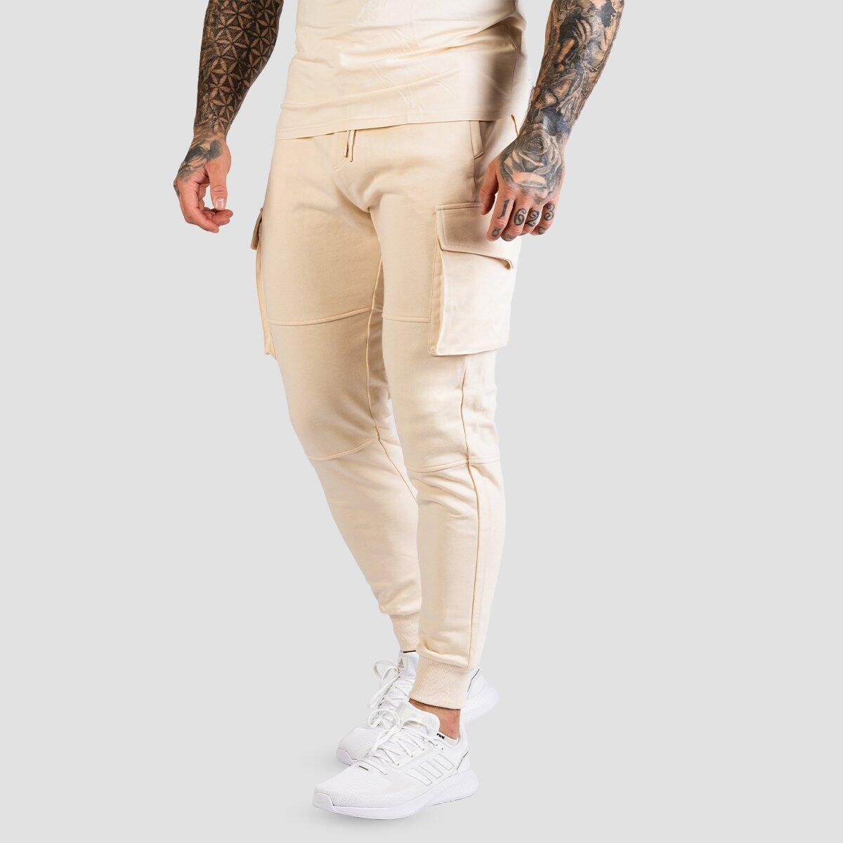 Joggery męskie fitness slim piaskowe TRN