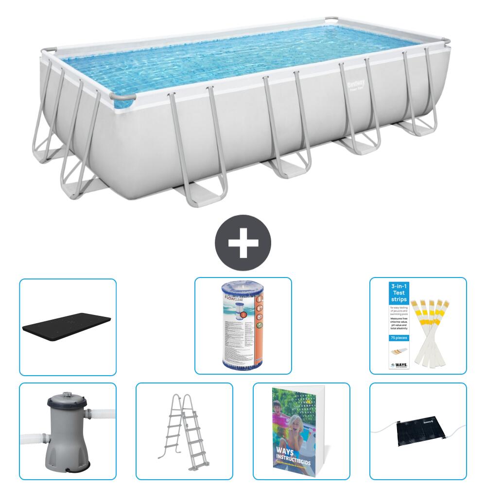 BESTWAY Basen Power Steel Prostokątny - 488x244x122 cm - 8-częściowy S619