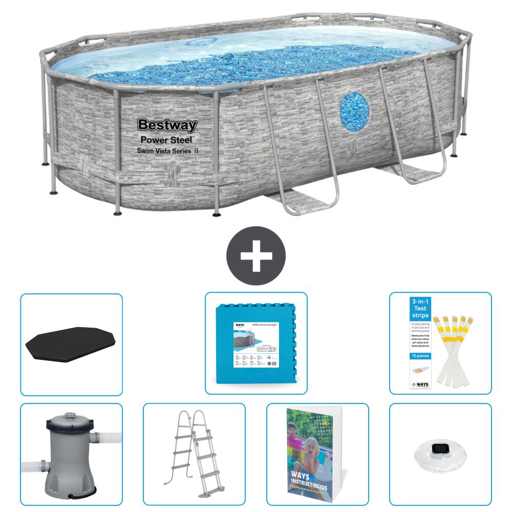 BESTWAY Basen Power Steel Owalny - 427x250x100 cm - 8-częściowy S674