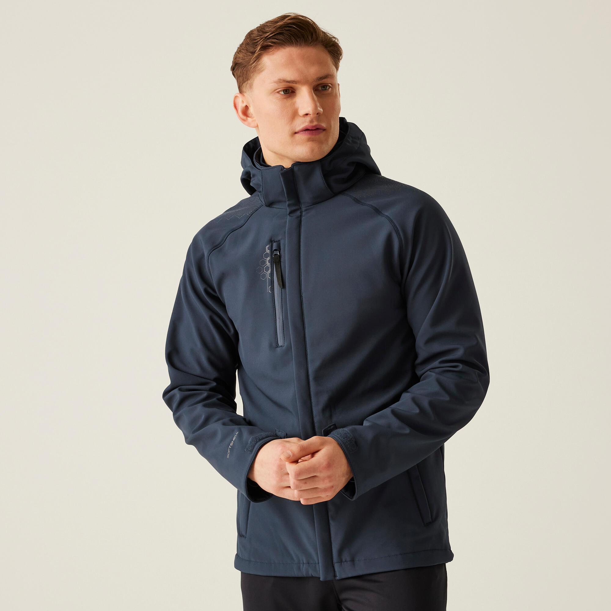 Męska kurtka z kapturem z podszewką softshell z odstraszaczem