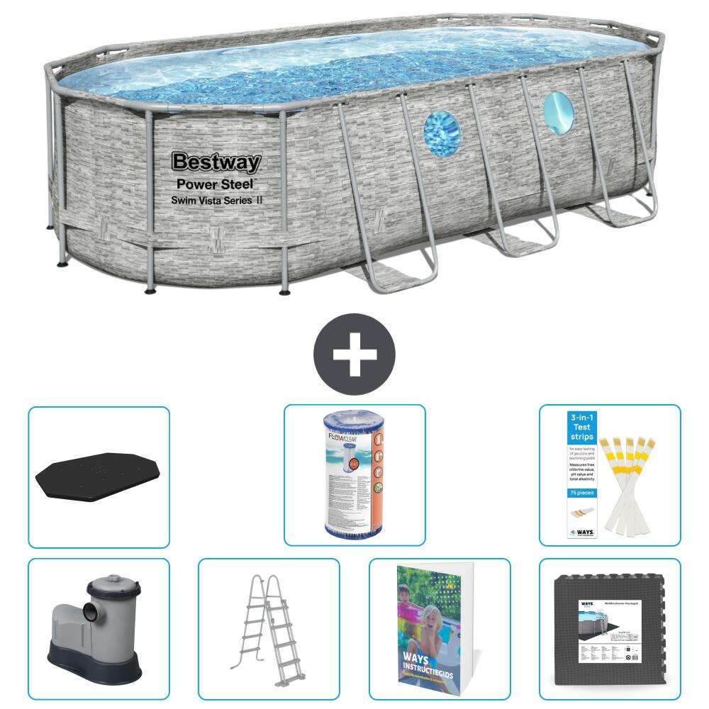BESTWAY Basen Power Steel Owalny - 549x274x122 cm - 8-częściowy S563