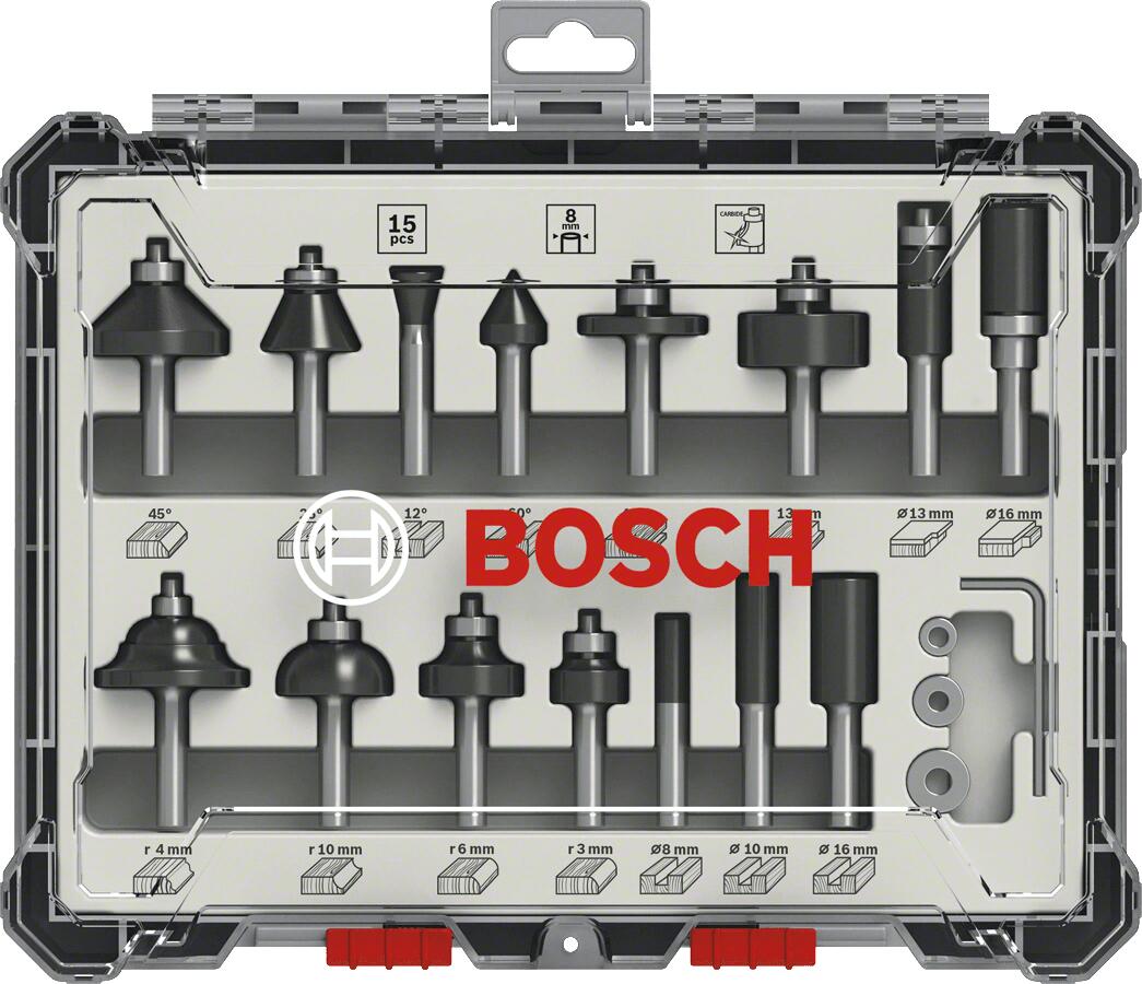 Akcesoria Bosch 15-częściowy zestaw frezów mieszanych, trzpień 6 mm - 2607017471