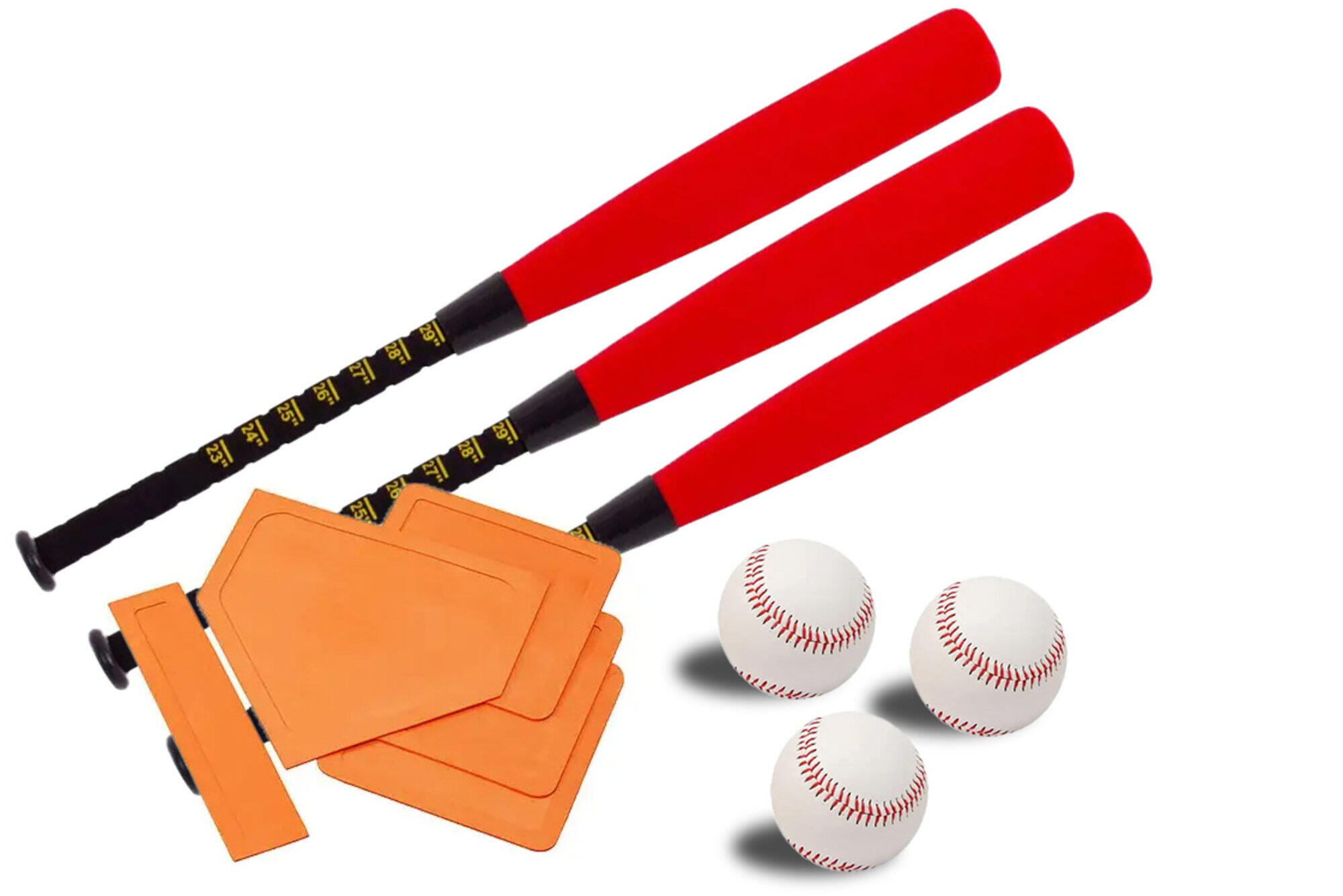 Zestaw 3 kijów, 3 piłek i podstawek baseballowych