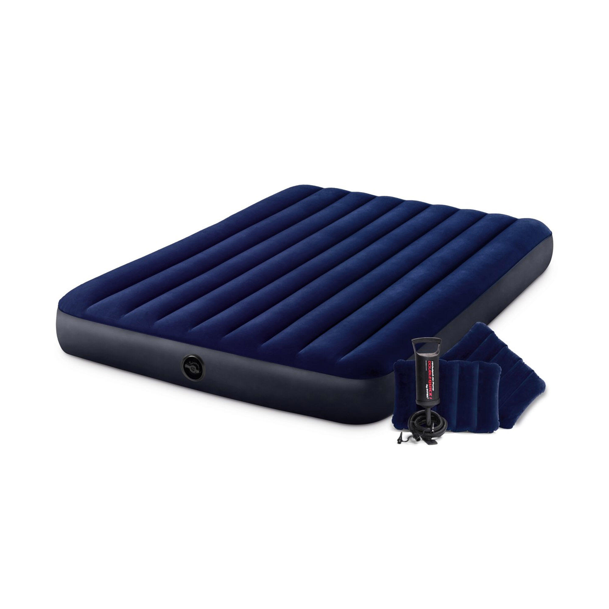 Materac dmuchany dwuosobowy z pompką i poduszkami 203x152x25 cm Intex 64765