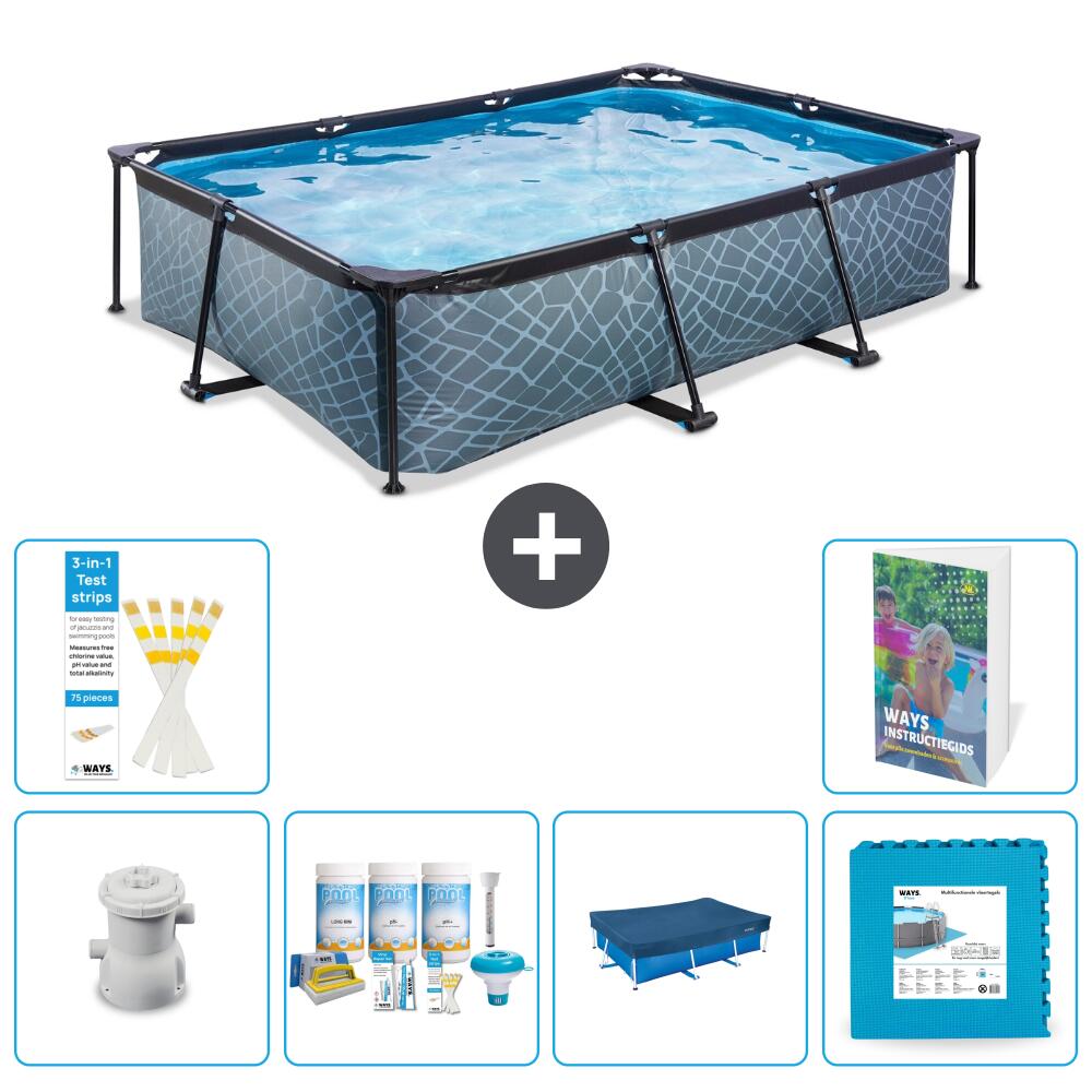 EXIT TOYS Basen Prostokątny - Efekt kamienia - 300x200x65 cm - 7-częściowy S240
