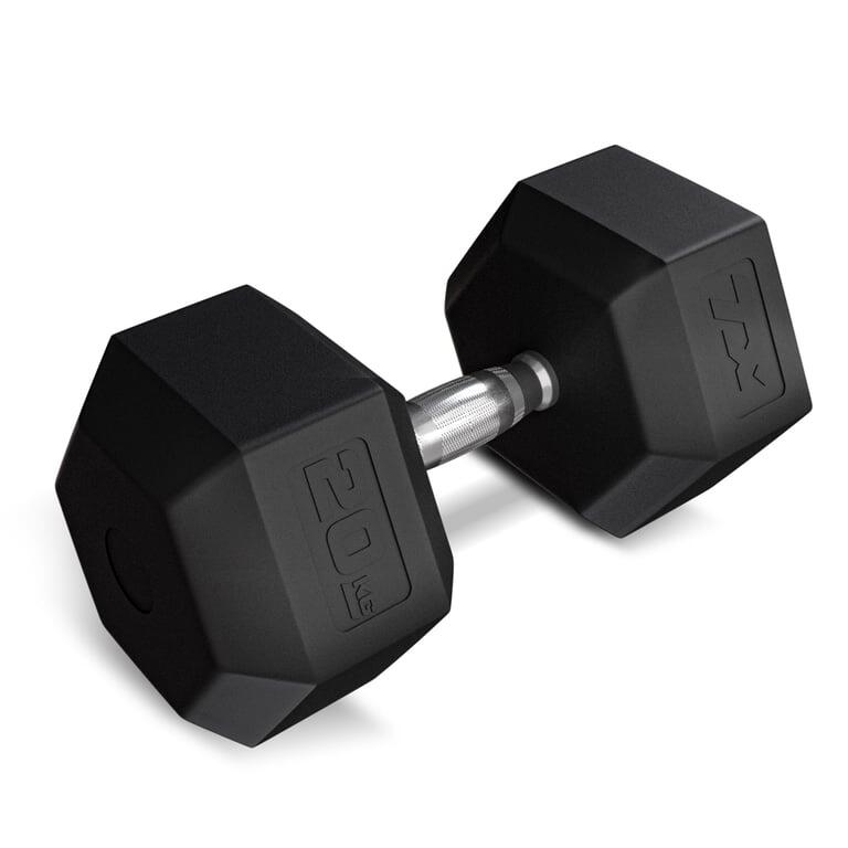 Hantel stalowy gumowany do ćwiczeń siłowych Trex Sport 1x20kg ryflowany uchwyt