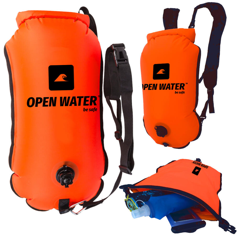 Bojka asekuracyjna do pływania OpenWater z funkcją plecaka do triathlonu swimrun
