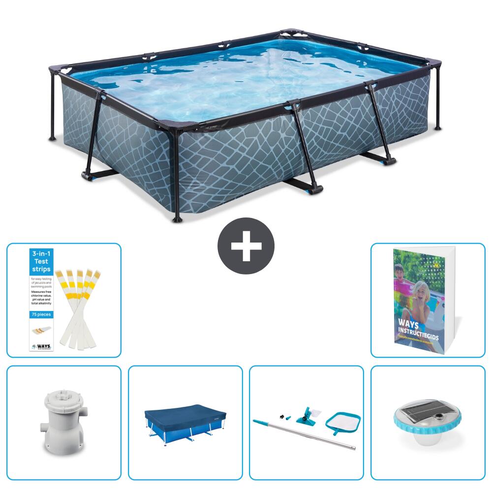 EXIT TOYS Basen Prostokątny - Efekt kamienia - 300x200x65 cm - 7-częściowy S247