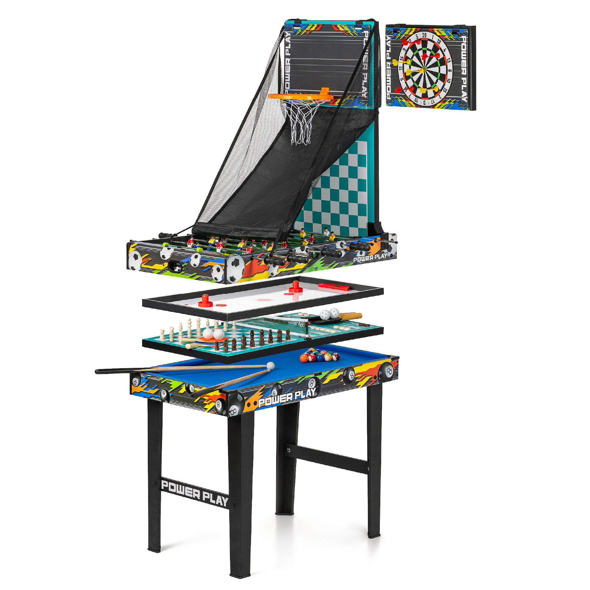 Powerplay 10 in 1 Games Table, Pool, Football, Hockey and More, Black