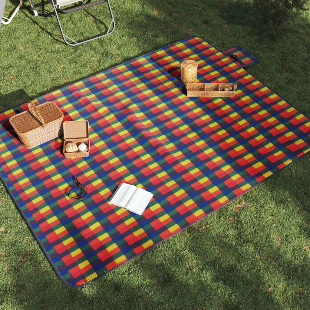 VidaXL Składany koc piknikowy w kratę 200x150 cm welur