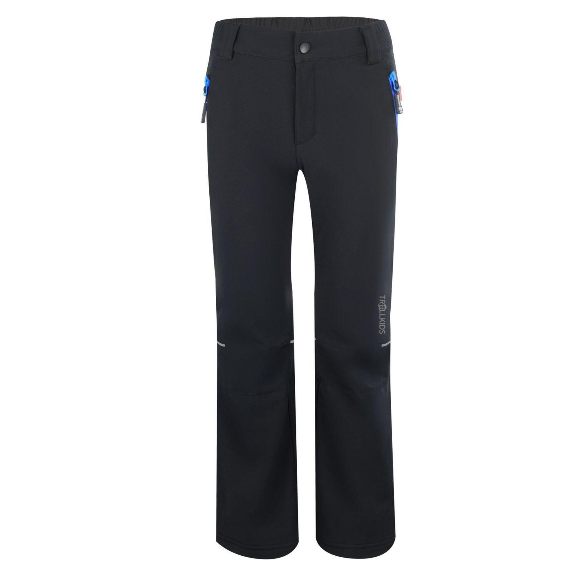 Spodnie Softshell KIDS Hemsedal marki DECATHLON - Wodoodporne, Czarny/Niebieski