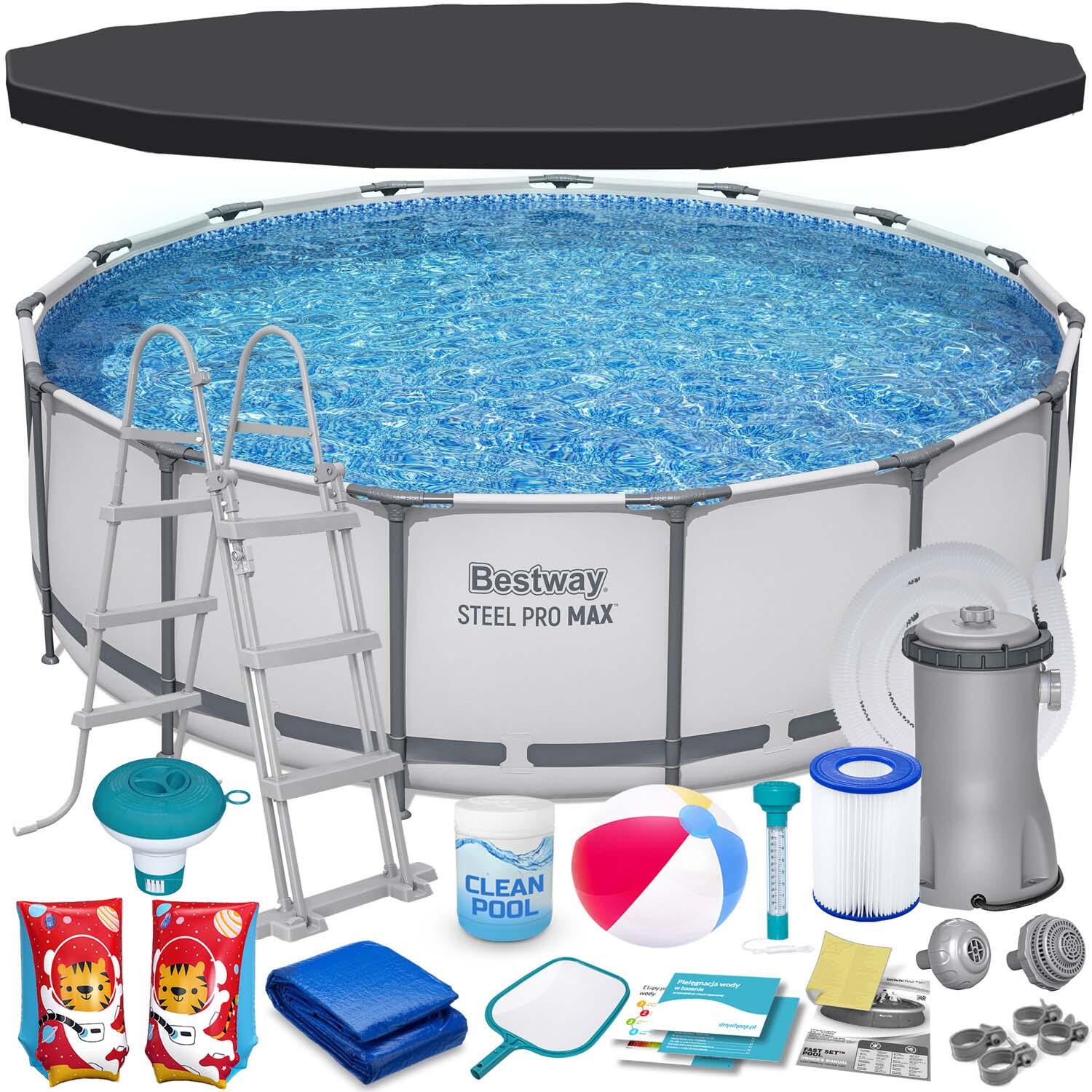 Basen stelażowy ogrodowy Bestway okrągły 457x122 cm full zestaw 18w1