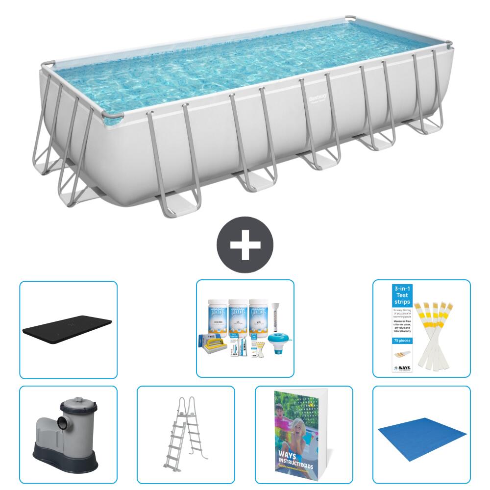 BESTWAY Basen Power Steel Prostokątny - 640x274x132 cm - 8-częściowy S599