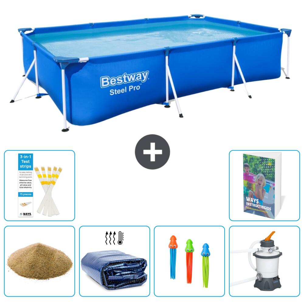 BESTWAY Basen Steel Pro Prostokątny - 300x201x66 cm - 7-częściowy S36