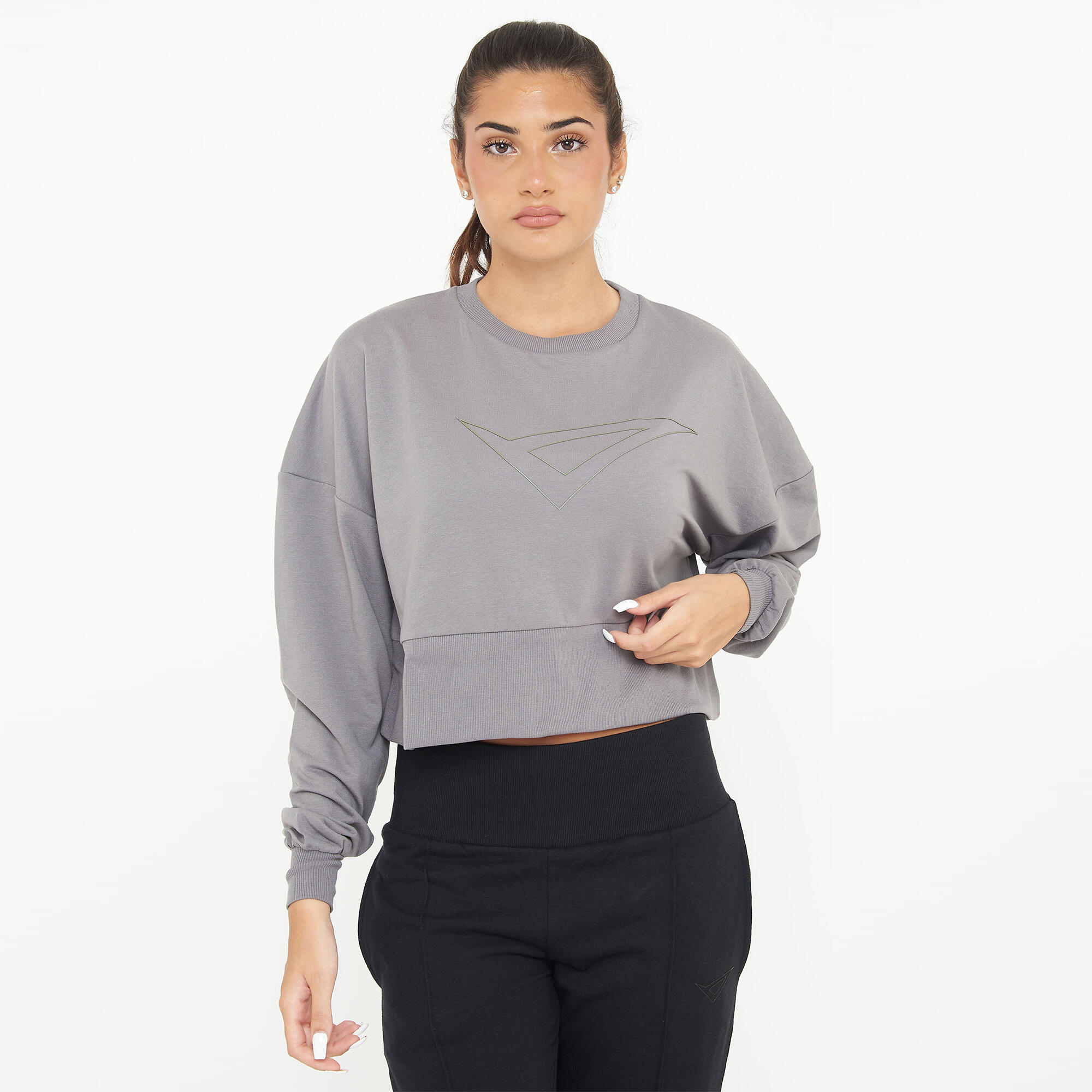 Krótka sportowa bluza z bawełny F ESSENCE ciemnoszara