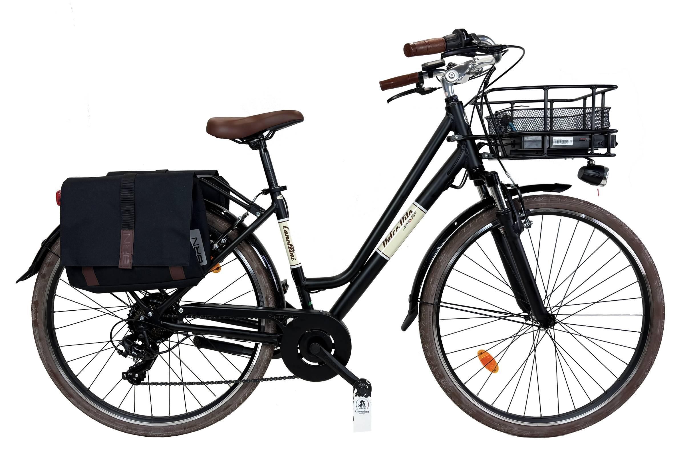 Rower Elektryczny Miejski Dolce Vita CITY 28 kobieta z torbami - Czarny