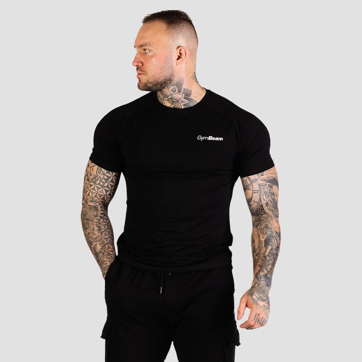 Koszulka męska fitness slim z krótkim rękawem czarna TRN
