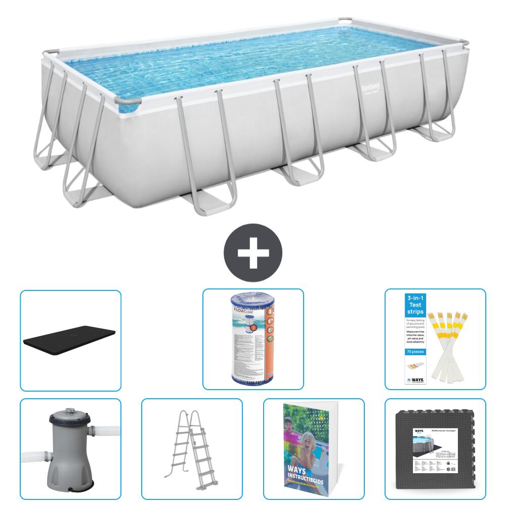 BESTWAY Basen Power Steel Prostokątny - 488x244x122 cm - 8-częściowy S563