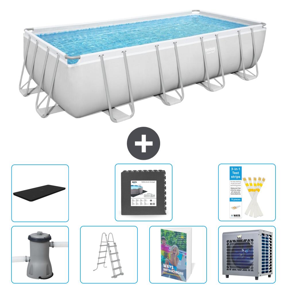 BESTWAY Basen Power Steel Prostokątny - 488x244x122 cm - 8-częściowy S538