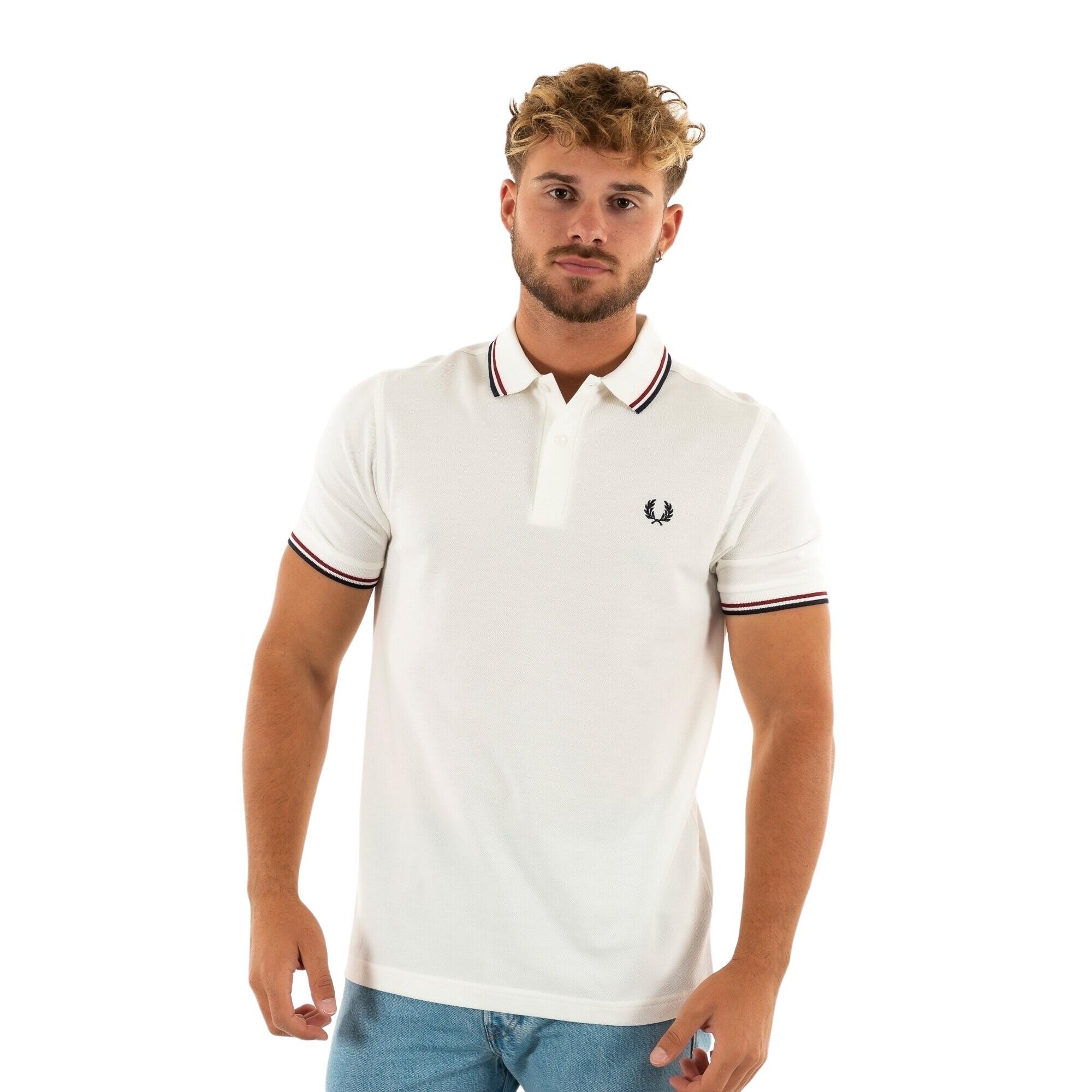 Koszulka Polo Fred Perry z Podwójnym Obszyciem Biało-Czerwono-Granatowa