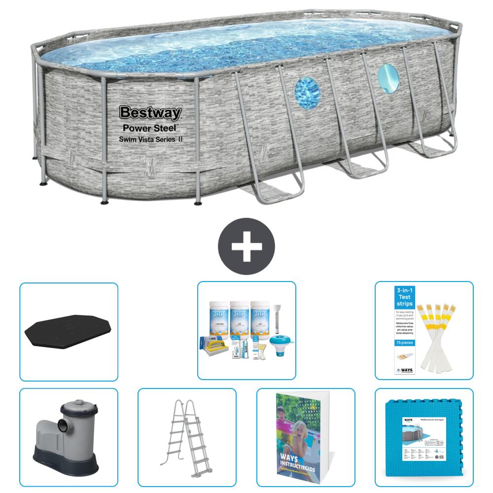 BESTWAY Basen Power Steel Owalny - 549x274x122 cm - 8-częściowy S536