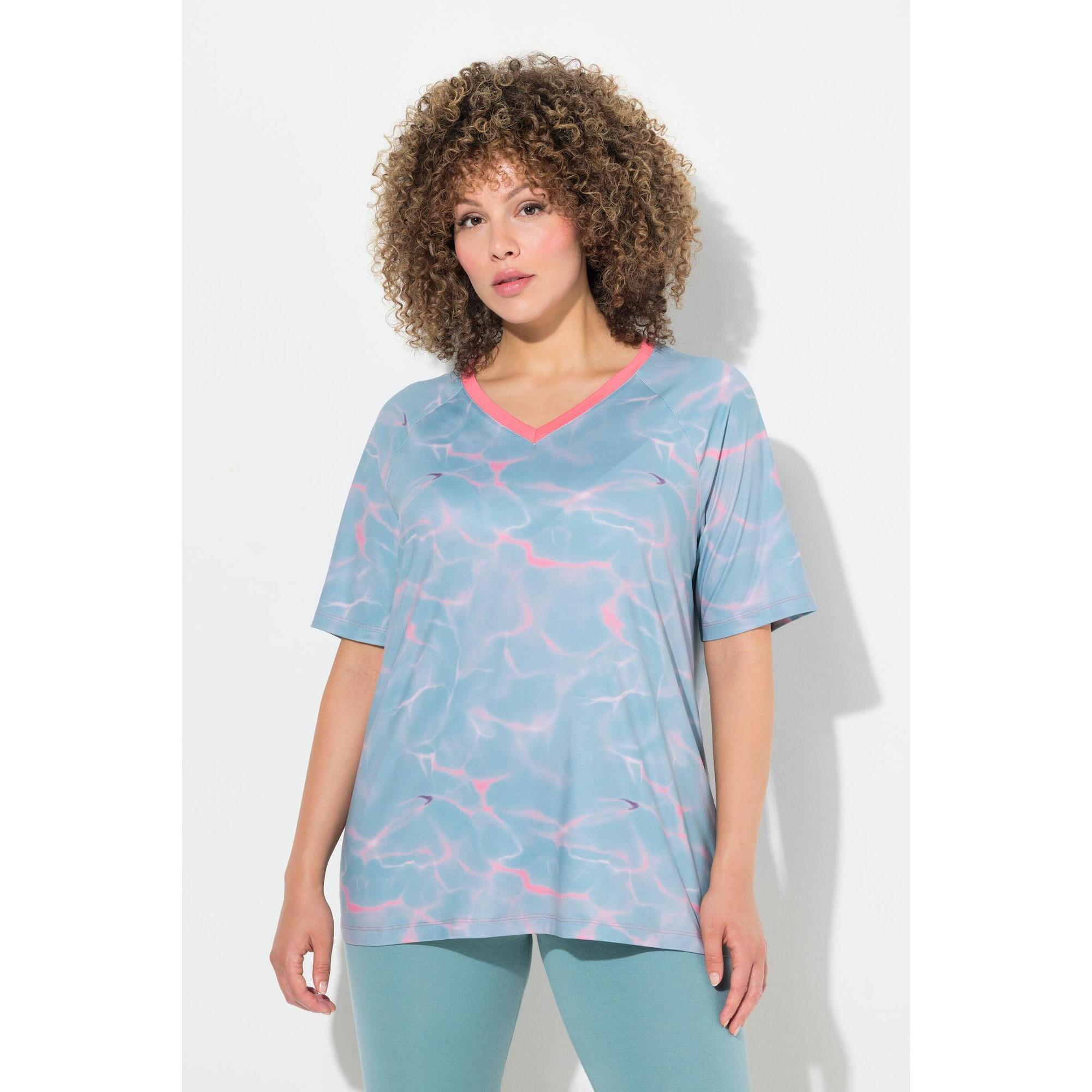 Damskie T-shirt funkcyjny wzór fali dekolt V rękaw 1/2