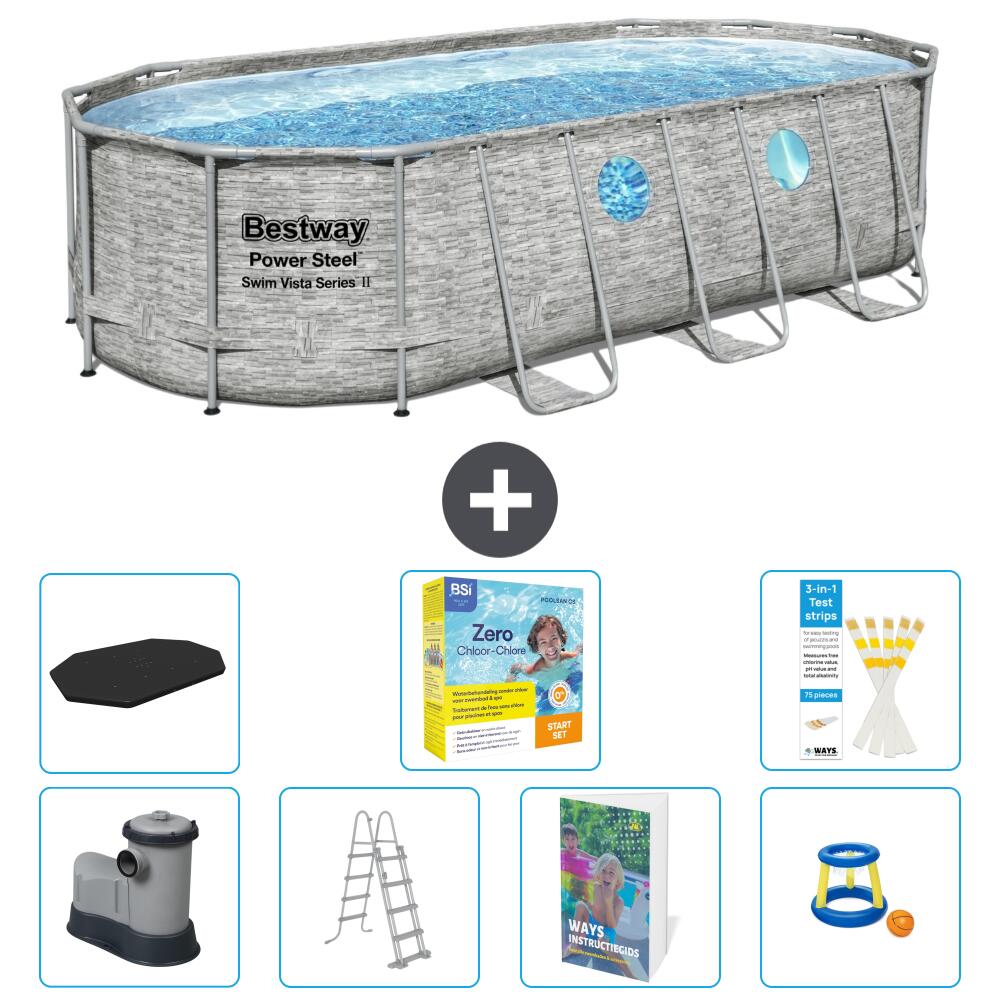 BESTWAY Basen Power Steel Owalny - 549x274x122 cm - 8-częściowy S529