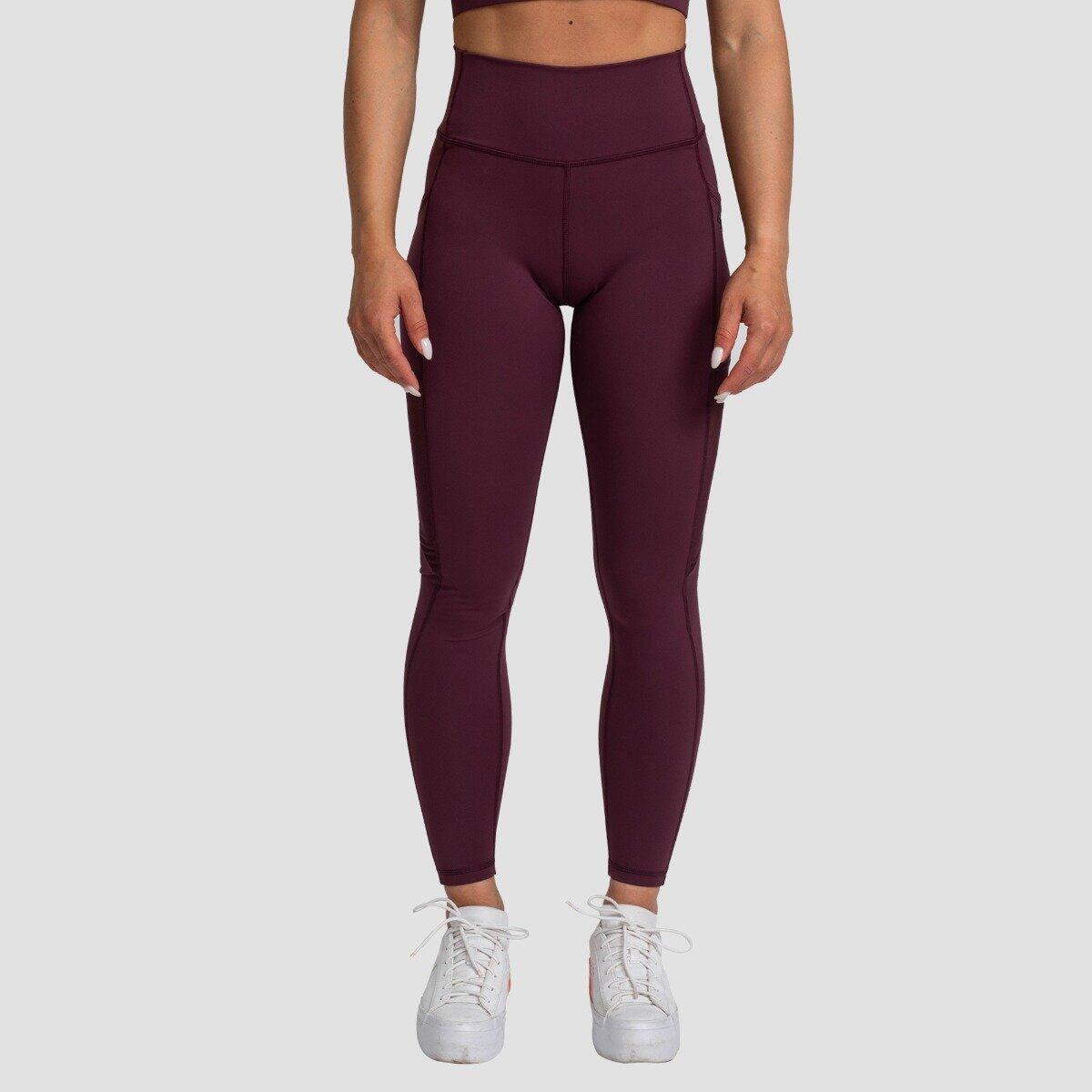Legginsy damskie fitness z kieszenią bakłażanowe Mesh Panel